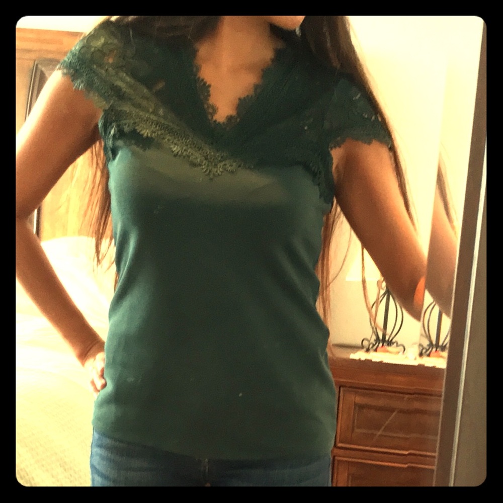 Forest green laced top